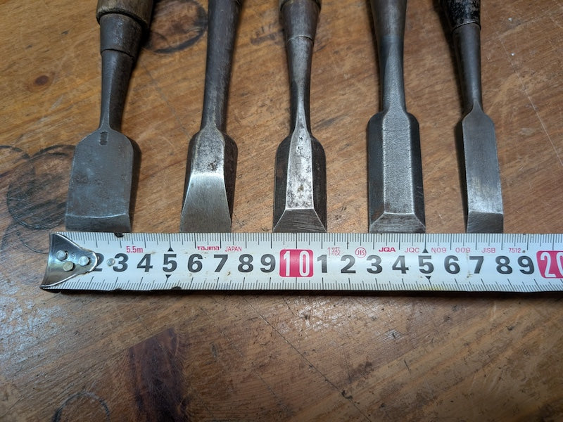 Rare Japanese Steel Chisels Signed Set of 5 Antique Woodworking Tools