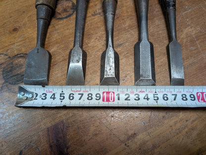 Rare Japanese Steel Chisels Signed Set of 5 Antique Woodworking Tools