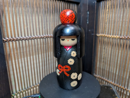 Vintage 1970s Japanese Kokeshi Doll Handmade Wooden Kimono Girl
