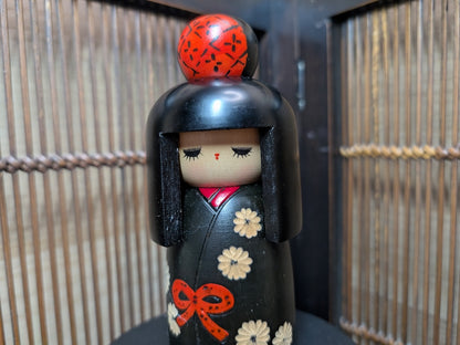 Vintage 1970s Japanese Kokeshi Doll Handmade Wooden Kimono Girl
