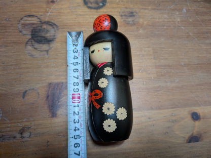 Vintage 1970s Japanese Kokeshi Doll Handmade Wooden Kimono Girl