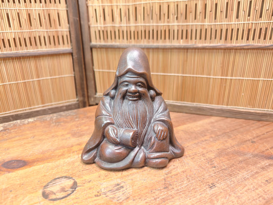 Japanese Vintage 1940s Bizen Ware Okimono Jurōjin Lucky God Sculpture