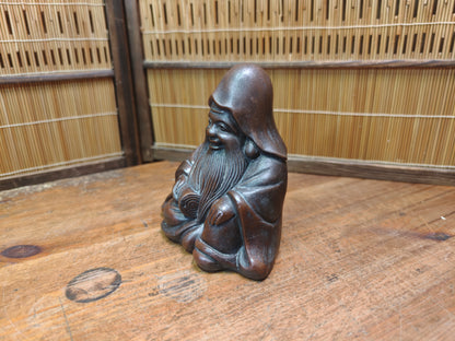 Japanese Vintage 1940s Bizen Ware Okimono Jurōjin Lucky God Sculpture