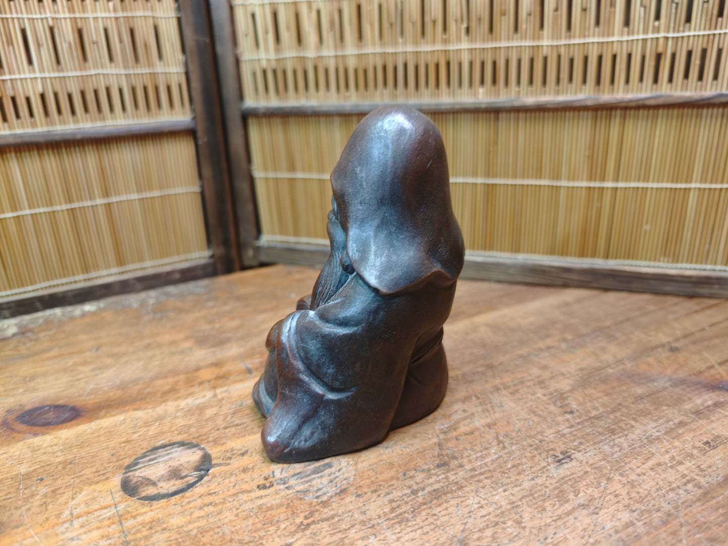 Japanese Vintage 1940s Bizen Ware Okimono Jurōjin Lucky God Sculpture