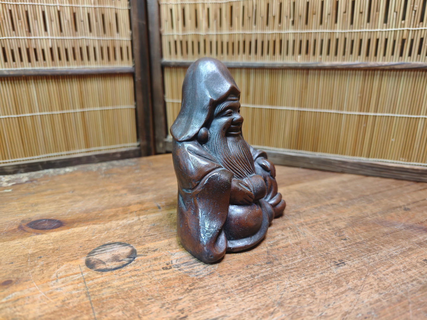 Japanese Vintage 1940s Bizen Ware Okimono Jurōjin Lucky God Sculpture