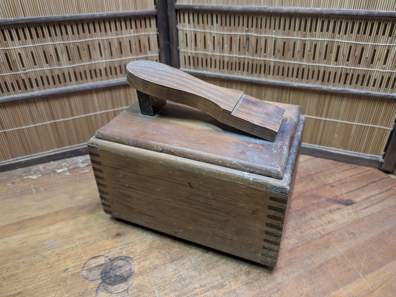 Vintage Japanese Shoe Shine Box 1940s Wood Valet w/ Footrest Storage Dovetail