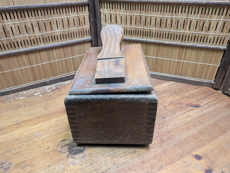 Vintage Japanese Shoe Shine Box 1940s Wood Valet w/ Footrest Storage Dovetail