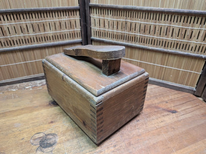 Vintage Japanese Shoe Shine Box 1940s Wood Valet w/ Footrest Storage Dovetail
