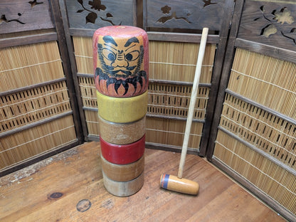 Japanese Vintage Daruma Otoshi Wooden Toy Skill Game Auction Japan