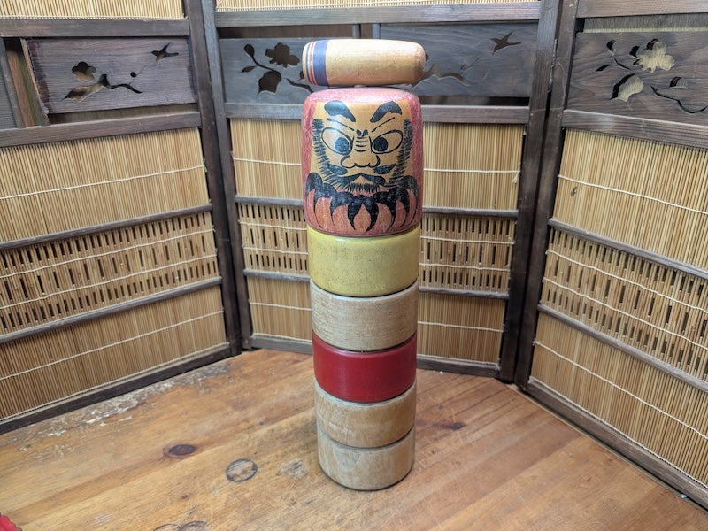 Japanese Vintage Daruma Otoshi Wooden Toy Skill Game Auction Japan