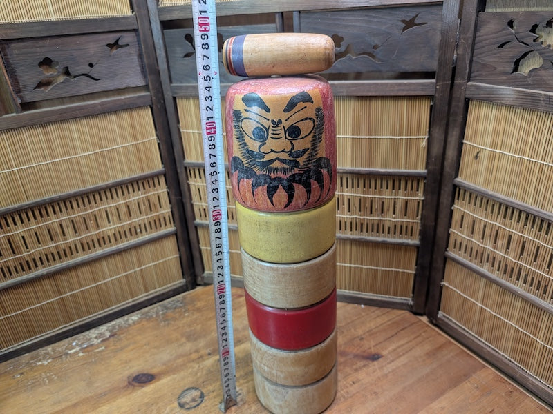 Japanese Vintage Daruma Otoshi Wooden Toy Skill Game Auction Japan