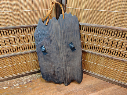 Japanese Vintage Kannon Buddha Mask Steel on Yakisugi Wood Auction JP