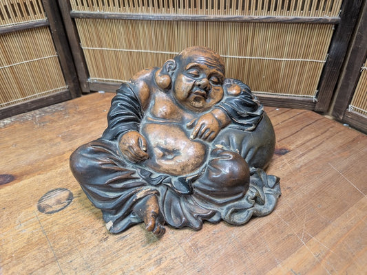 Japanese Vintage 1950s Sleeping Hotei Buddha Pottery Figurine Decor