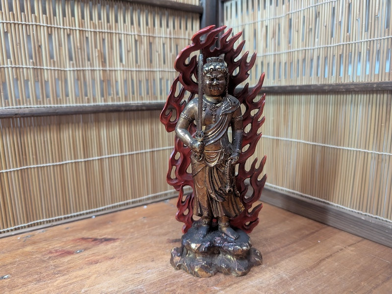 1950s Japanese Brass Fudo Myoo Statue Buddhist Naritasan Temple Artifact