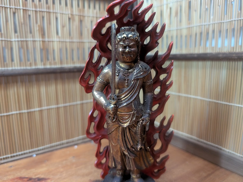 1950s Japanese Brass Fudo Myoo Statue Buddhist Naritasan Temple Artifact