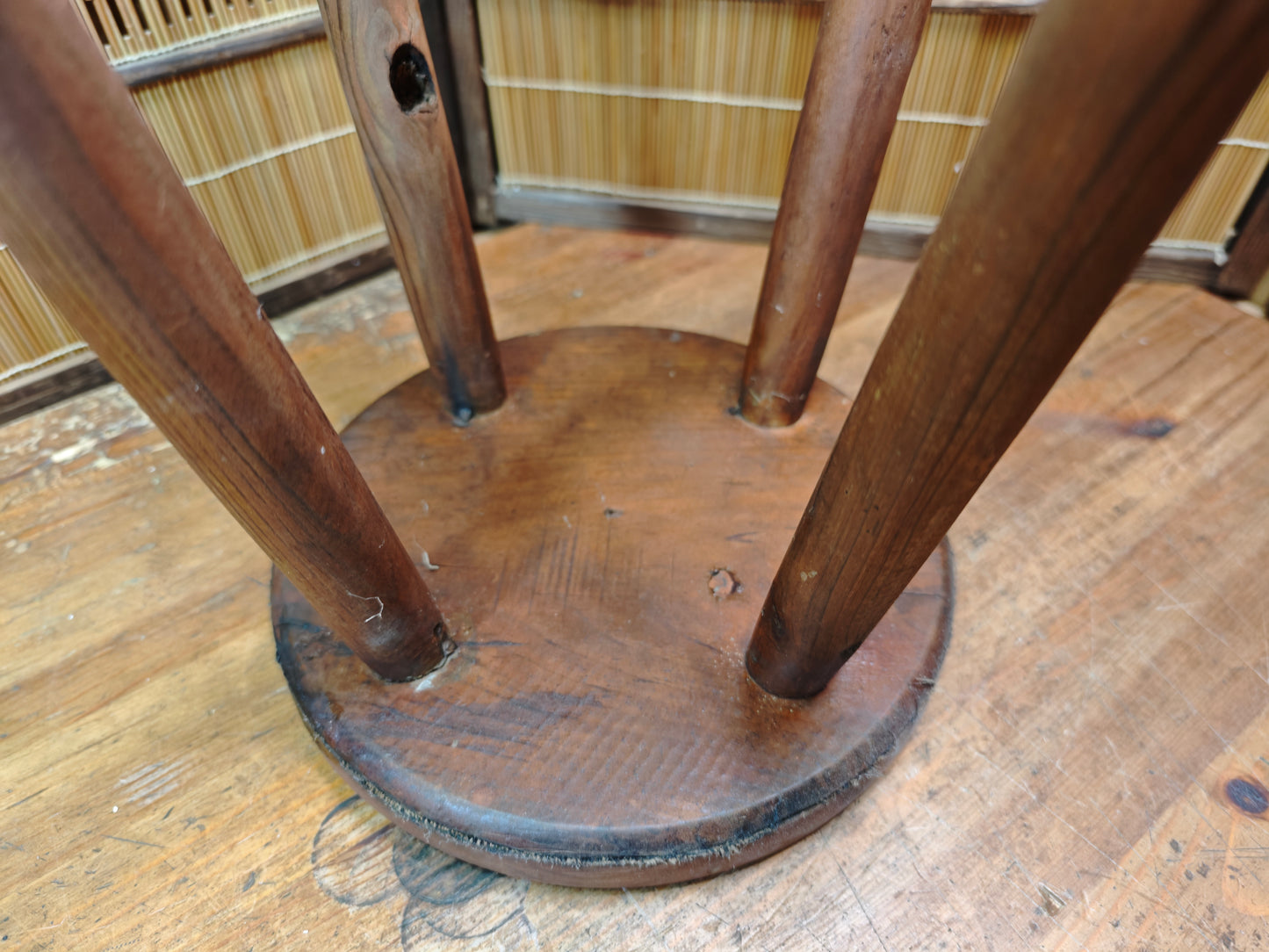 1950s Japanese Sugi Cedar Wooden Stool Handmade Wabi Sabi Rustic Chair