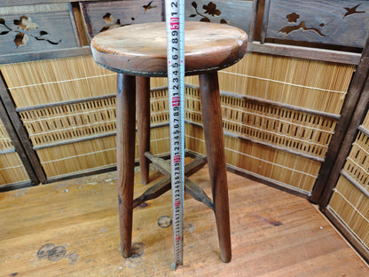 1950s Japanese Sugi Cedar Wooden Stool Handmade Wabi Sabi Rustic Chair
