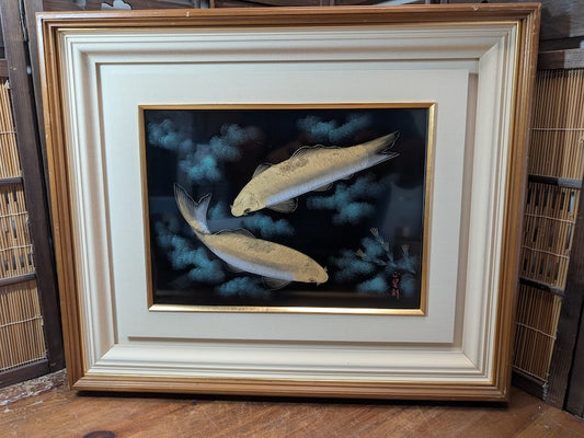 Japan Vintage Wajima-Nuri Koi Fish Art Gold Leaf Lacquer Wall Decor