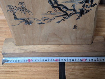 Vintage Japanese Keyaki Wood Tea Ceremony Sign Hand Carved Calligraphy 1950s