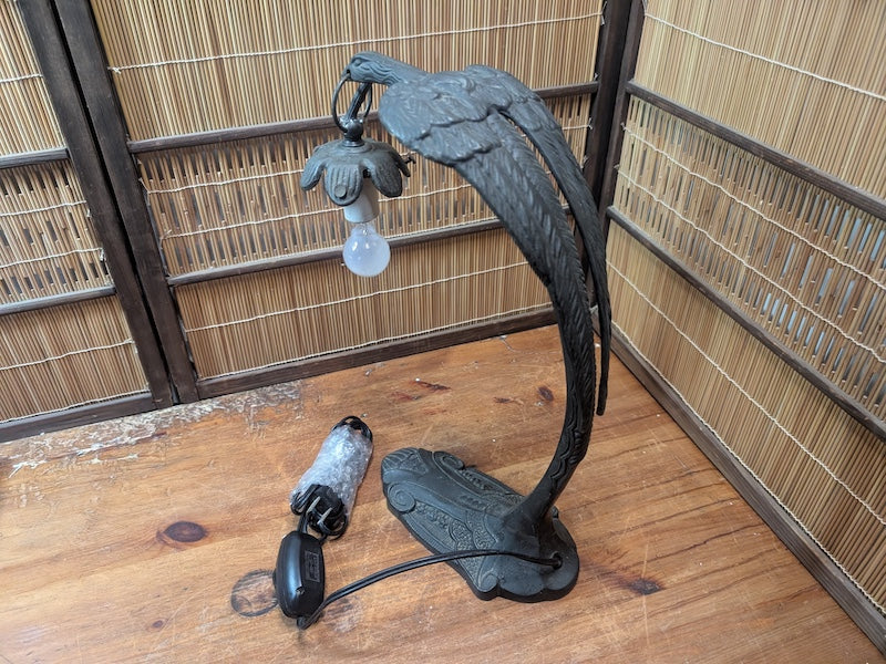 Japanese Vintage Bronze Desk Lamp Eagle Design Working Auction JP