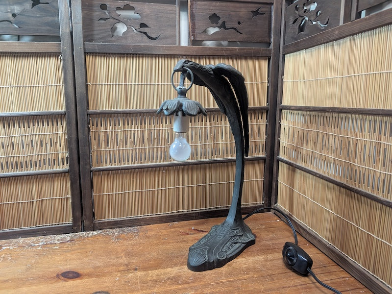 Japanese Vintage Bronze Desk Lamp Eagle Design Working Auction JP