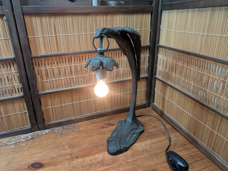 Japanese Vintage Bronze Desk Lamp Eagle Design Working Auction JP
