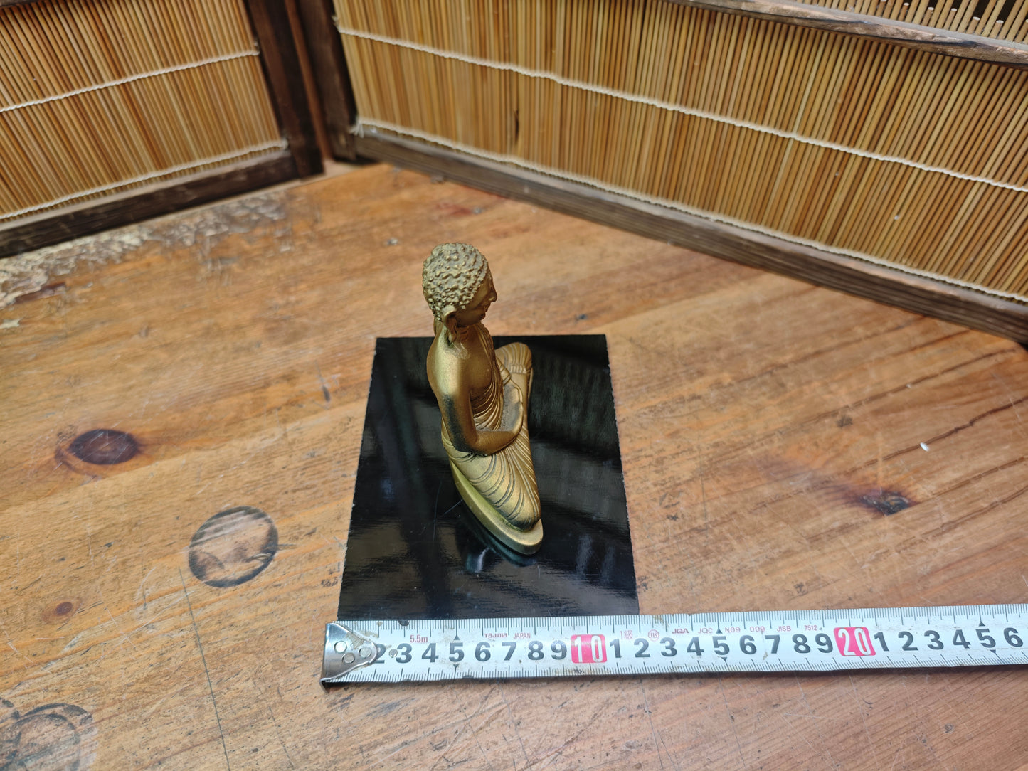 Japanese Vintage 1960s Buddha Statue Ceramic Gilt on Wood Stand Japan
