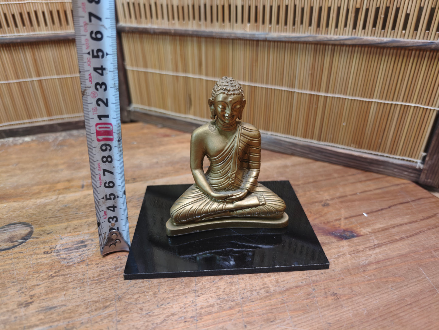 Japanese Vintage 1960s Buddha Statue Ceramic Gilt on Wood Stand Japan