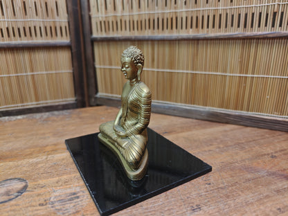 Japanese Vintage 1960s Buddha Statue Ceramic Gilt on Wood Stand Japan