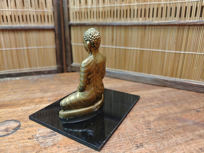 Japanese Vintage 1960s Buddha Statue Ceramic Gilt on Wood Stand Japan