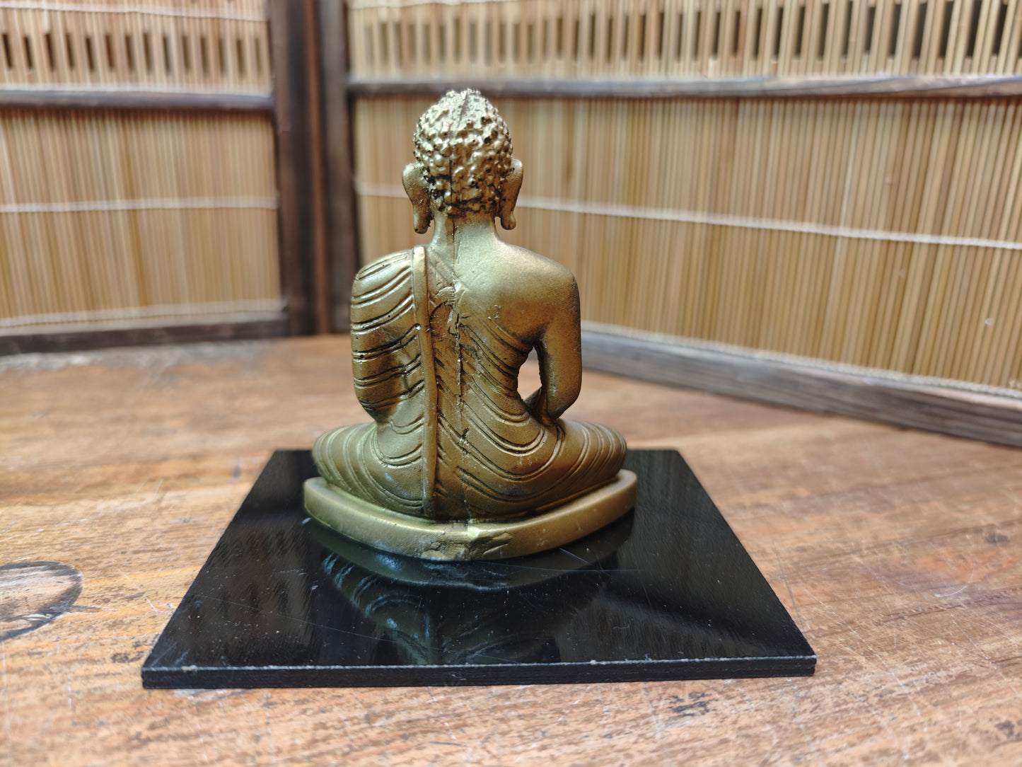 Japanese Vintage 1960s Buddha Statue Ceramic Gilt on Wood Stand Japan