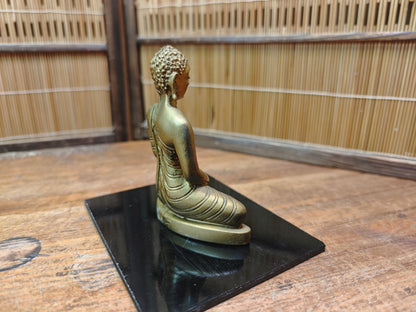 Japanese Vintage 1960s Buddha Statue Ceramic Gilt on Wood Stand Japan