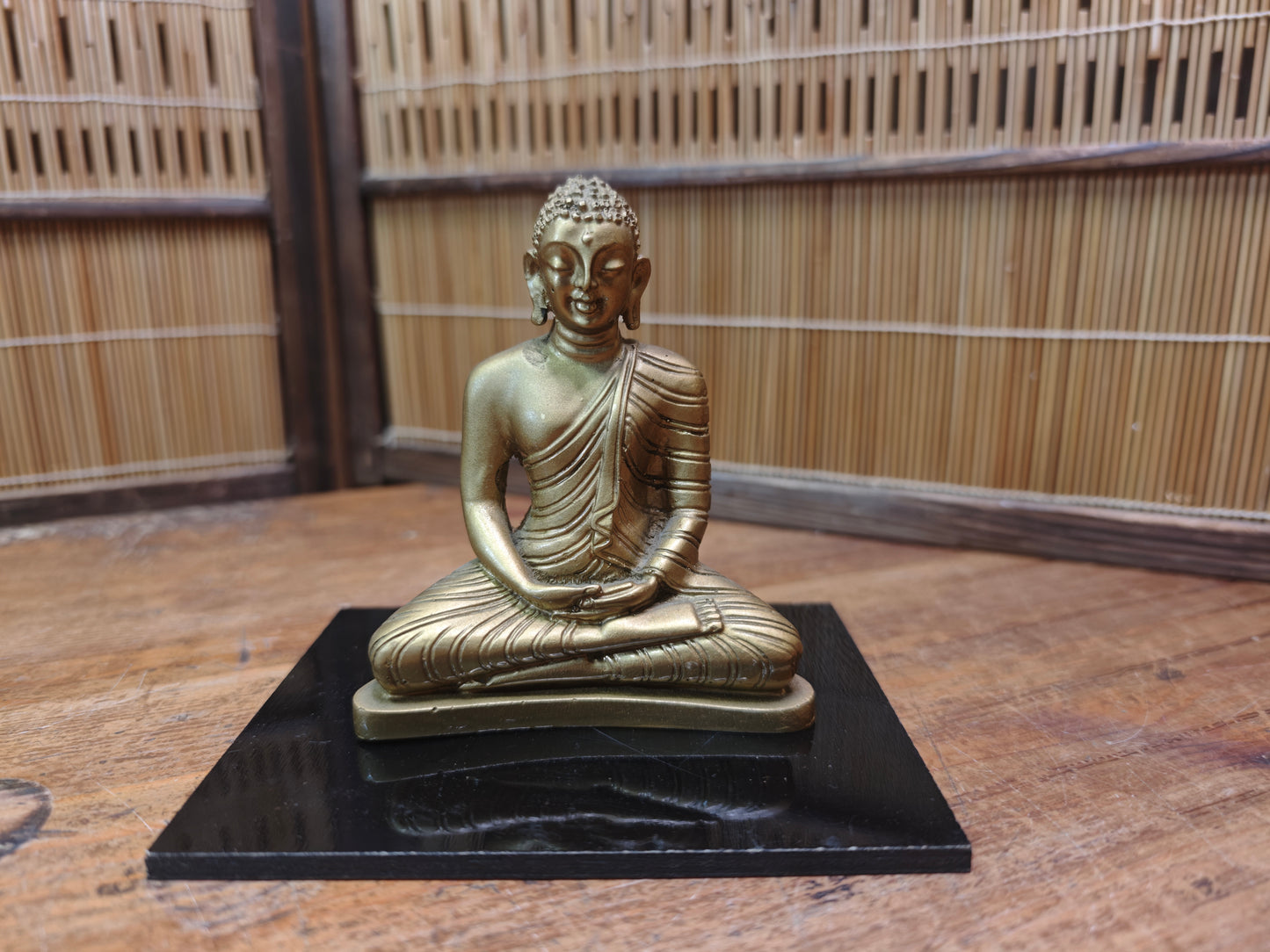 Japanese Vintage 1960s Buddha Statue Ceramic Gilt on Wood Stand Japan