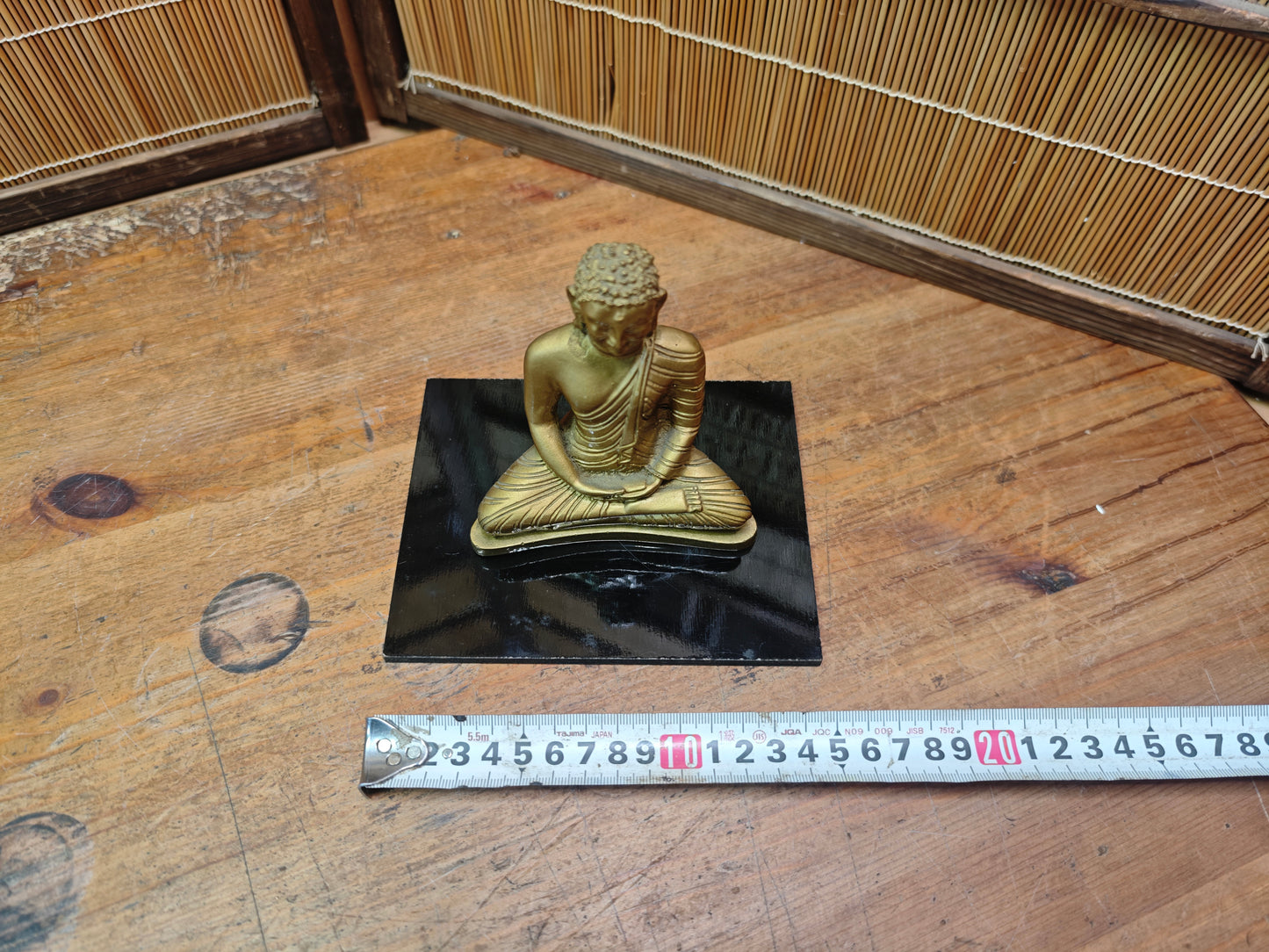 Japanese Vintage 1960s Buddha Statue Ceramic Gilt on Wood Stand Japan