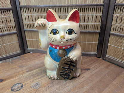 Vintage Japanese Maneki Neko 1960s Lucky Cat Showa Hand Painted Ceramic