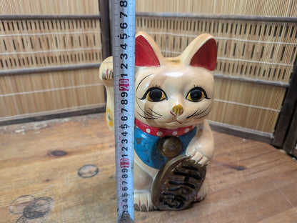 Vintage Japanese Maneki Neko 1960s Lucky Cat Showa Hand Painted Ceramic