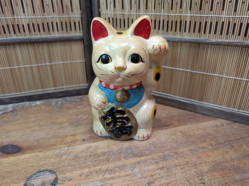 1960s Japanese Maneki Neko Lucky Cat Vintage Ceramic Figurine Japan Art