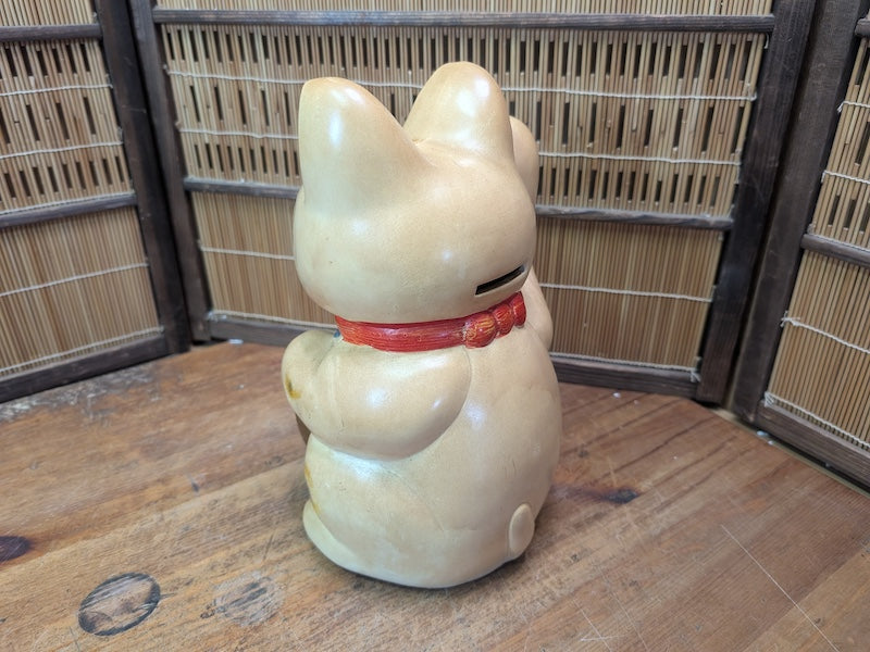Vintage Japanese Maneki Neko 1960s Lucky Cat Showa Hand Painted Ceramic