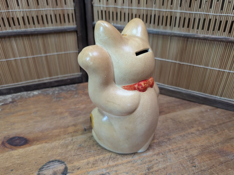 1960s Japanese Maneki Neko Lucky Cat Vintage Ceramic Figurine Japan Art