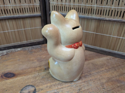 1960s Japanese Maneki Neko Lucky Cat Vintage Ceramic Figurine Japan Art