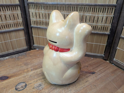 Vintage Japanese Maneki Neko 1960s Lucky Cat Showa Hand Painted Ceramic