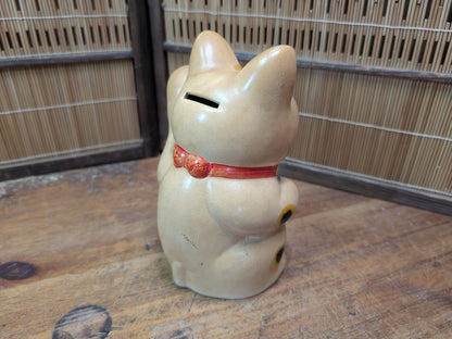 1960s Japanese Maneki Neko Lucky Cat Vintage Ceramic Figurine Japan Art
