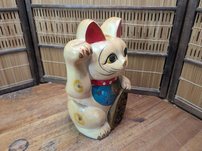 Vintage Japanese Maneki Neko 1960s Lucky Cat Showa Hand Painted Ceramic
