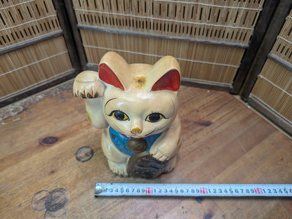 Vintage Japanese Maneki Neko 1960s Lucky Cat Showa Hand Painted Ceramic