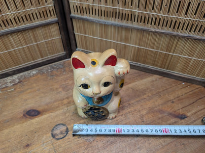 1960s Japanese Maneki Neko Lucky Cat Vintage Ceramic Figurine Japan Art