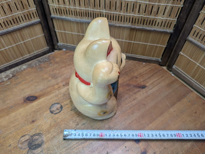 Vintage Japanese Maneki Neko 1960s Lucky Cat Showa Hand Painted Ceramic