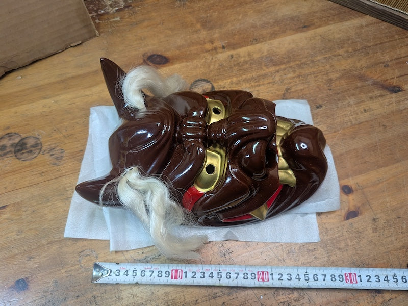Japanese Vintage Oni Mask Pottery Devil Gold Eyes Handmade Japan Auction