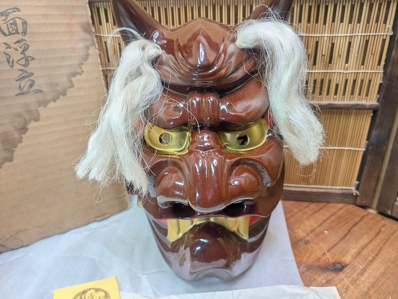 Japanese Vintage Oni Mask Pottery Devil Gold Eyes Handmade Japan Auction