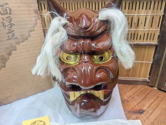 Japanese Vintage Oni Mask Pottery Devil Gold Eyes Handmade Japan Auction