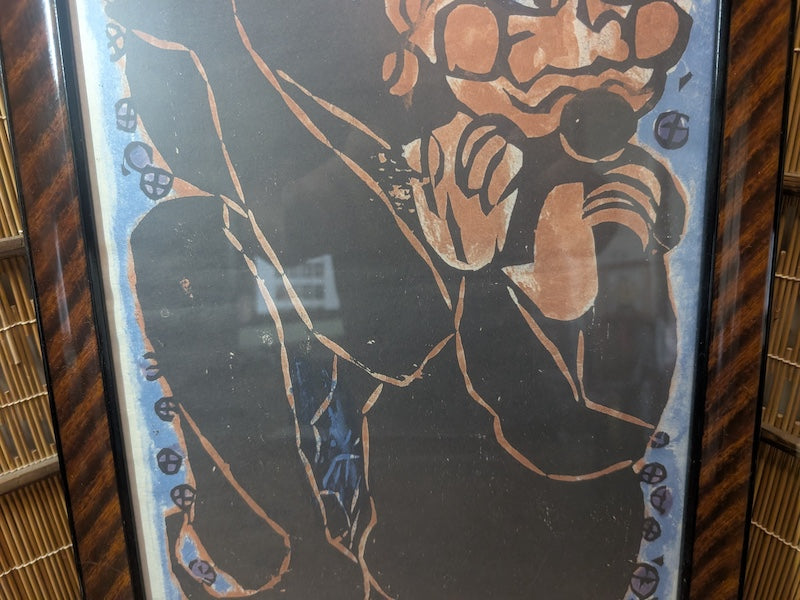 1960s Shiko Munakata Woodblock Print Framed Washi Japanese Art Rare